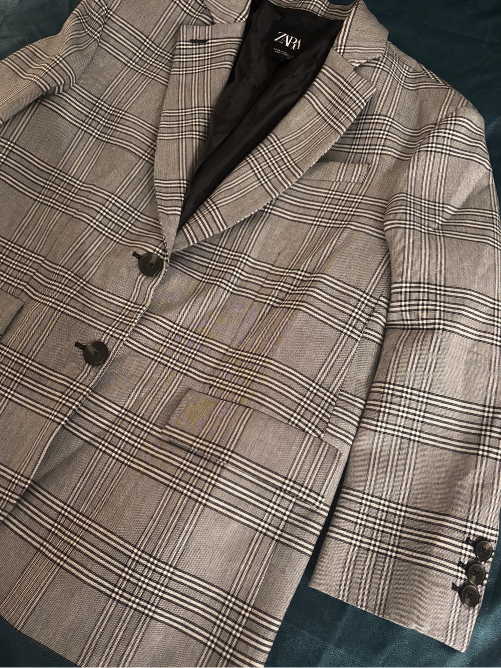 ZARA Women’s Oversized Gray Plaid Sport Coat - Blazer - Picture 2 of 4